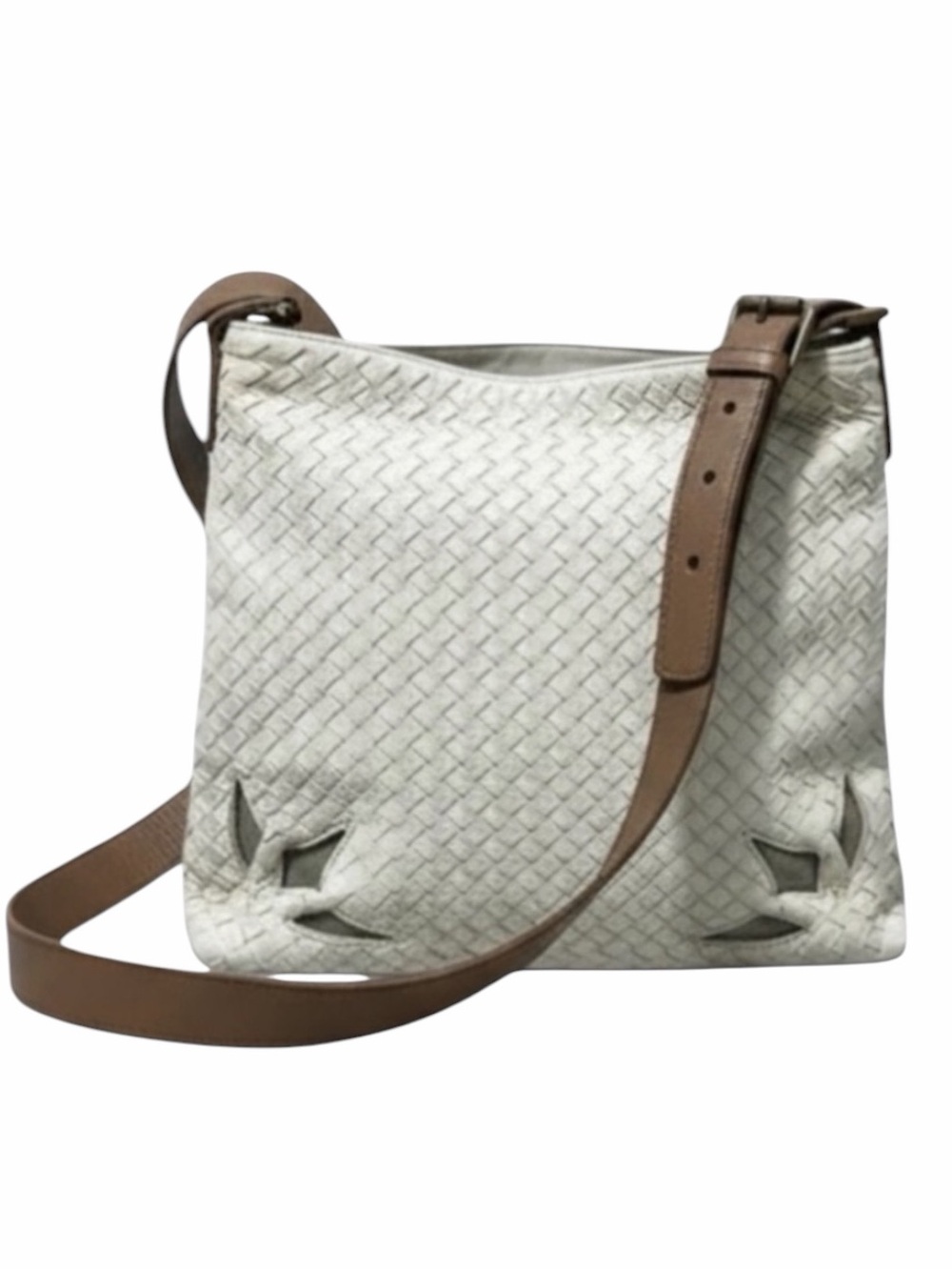 Bottega Veneta Intrecciato Cutwork Crossbody/Messenger Bag - white leather